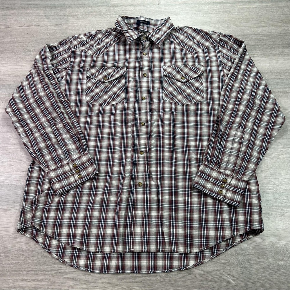 Pendleton Shirt Mens XL Red‎ Blue Plaid Frontier Western Pearl Snap Casual Adult